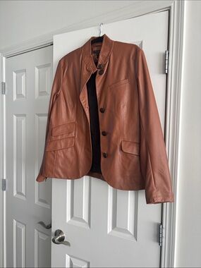 rag & bone brn/saddle women’s faux leather Slade Blazer 12 Worn 1x. No smoke